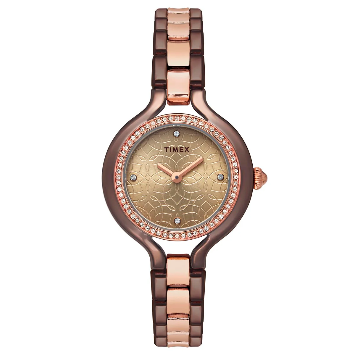 Timex Fria Women's Rose Gold Dial Round Case 2 Hands Function Watch -TWEL14011