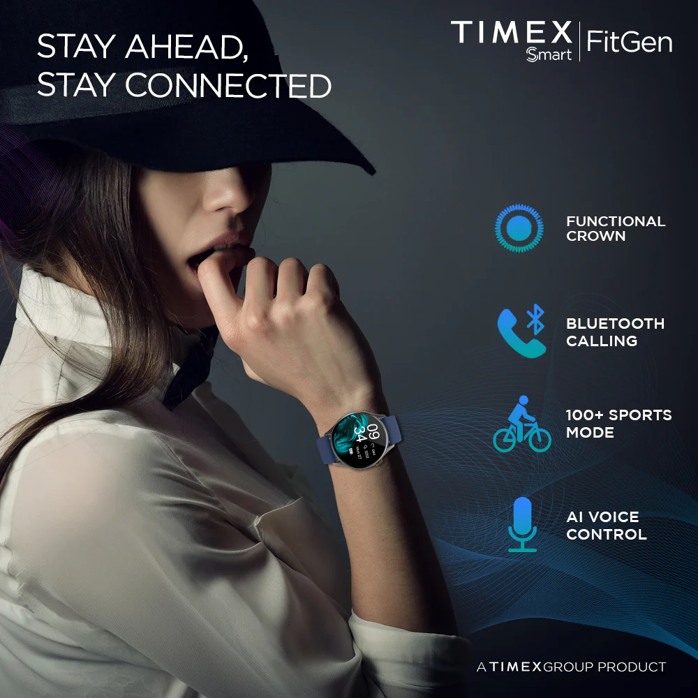 Timex FitGen 1.43 Round AMOLED Smartwatch with 466x466 Pixel Resolution|Single Sync Bluetooth Calling| Rotating Crown| Metallic Body|Always On Display|AI Voice Assist|100 Sports Modes|200 Watchfaces|Upto 7 Days Battery(Normal Usage) - TWTXW501T - Image 2