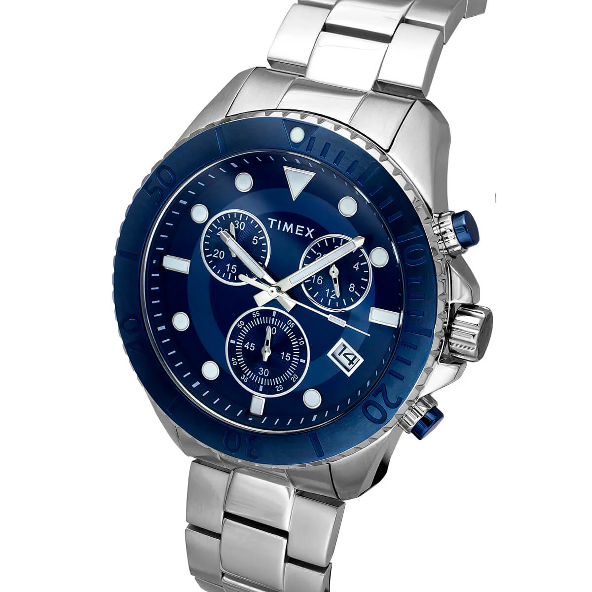 Timex E Class Men's Blue Dial Round Case Chronograph Date Function Watch -TWEG20103 - Image 2