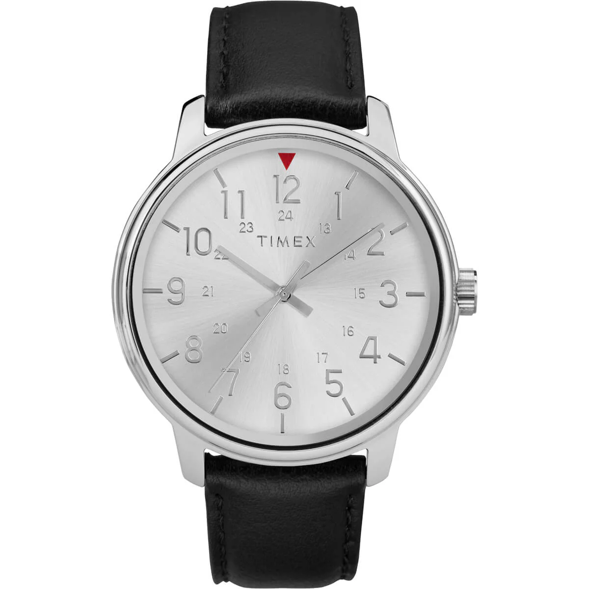 Timex Main Street Men's Quartz Analog Silver-Tone Dial Round Case Leather-Strap Function Watch -TW2R85300