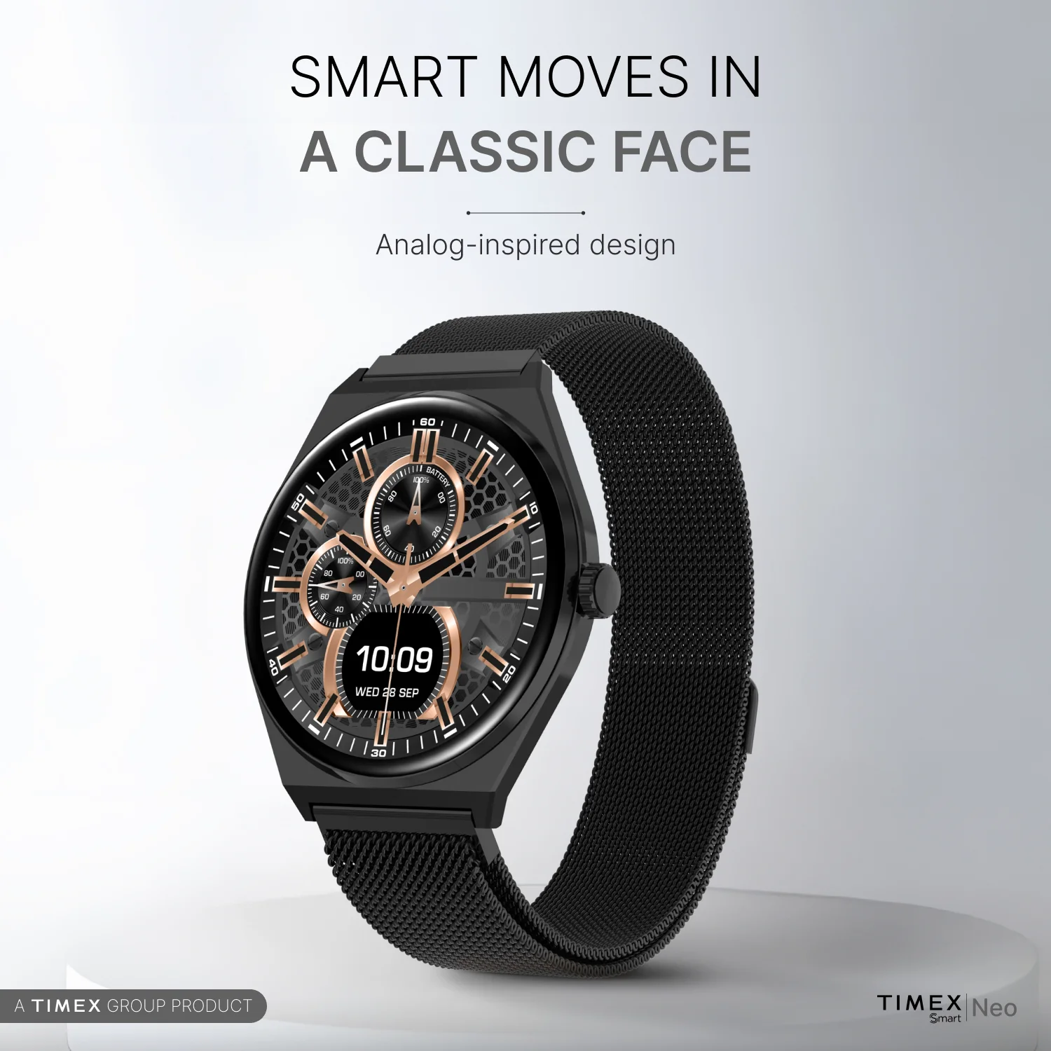 TIMEX Smart Neo 1.43 inches (3.6cm) AMOLED Display with BT Calling Smartwatch for Unisex - TWTXW1204T