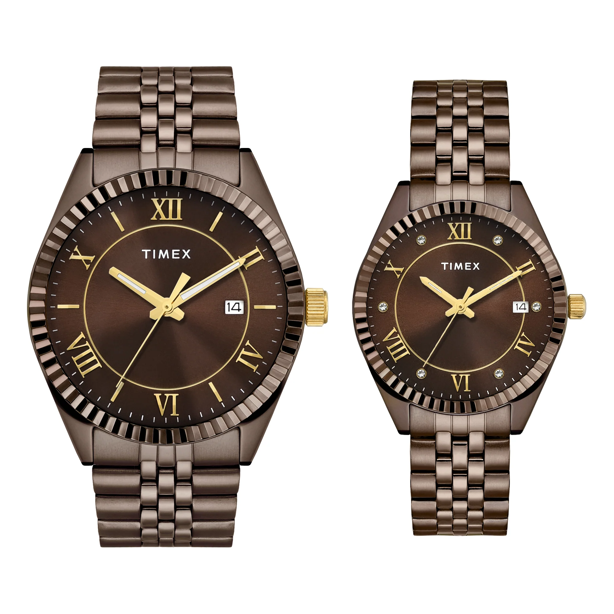 TIMEX Trendline Brown Round Dial Analog Pair's Watch - TW00PR344