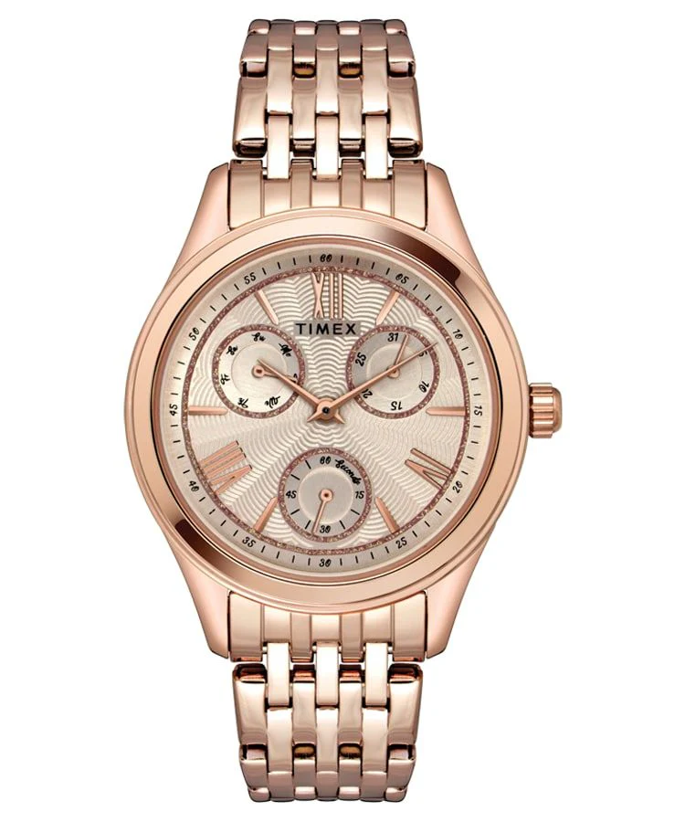 Timex Fashion Women's Brown Dial Round Case Multifunction Function Watch -TW000W218