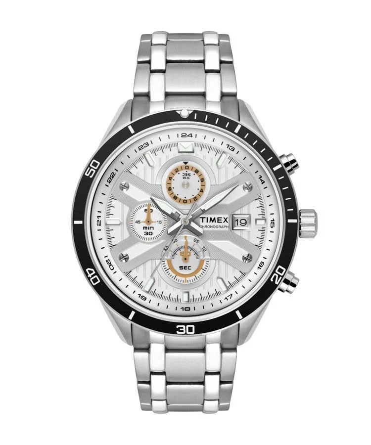 Timex E Class Men's White Dial Round Case Chronograph Function Watch -TWEG15200