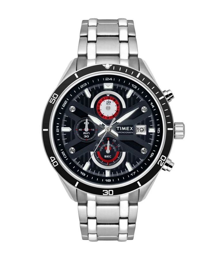 Timex E Class Men's Black Dial Round Case Chronograph Function Watch -TWEG15201