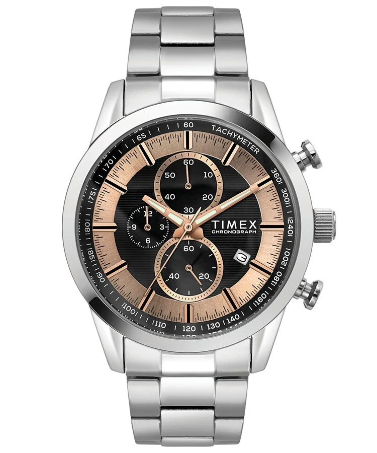 Timex E Class Men's Black Dial Round Case Chronograph Function Watch -TWEG17605