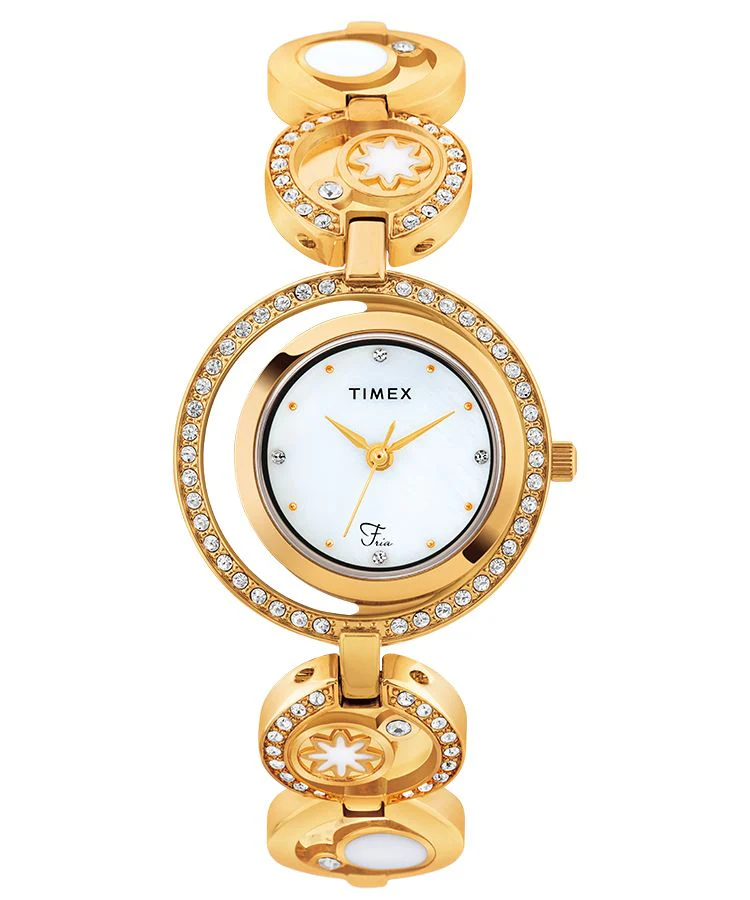 Timex Fria Women's Mother of Pearl Dial Round Case 3 Hands Function Watch -TWEL12101T