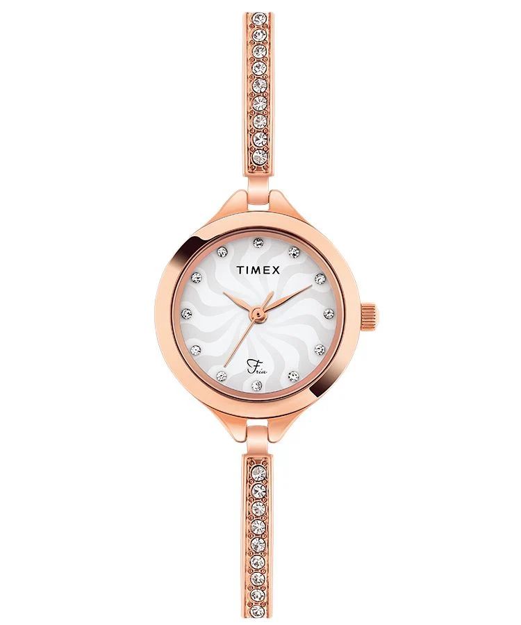 Timex Fria Women's Mother of Pearl Dial Round Case 3 Hands Function Watch -TWEL12500T